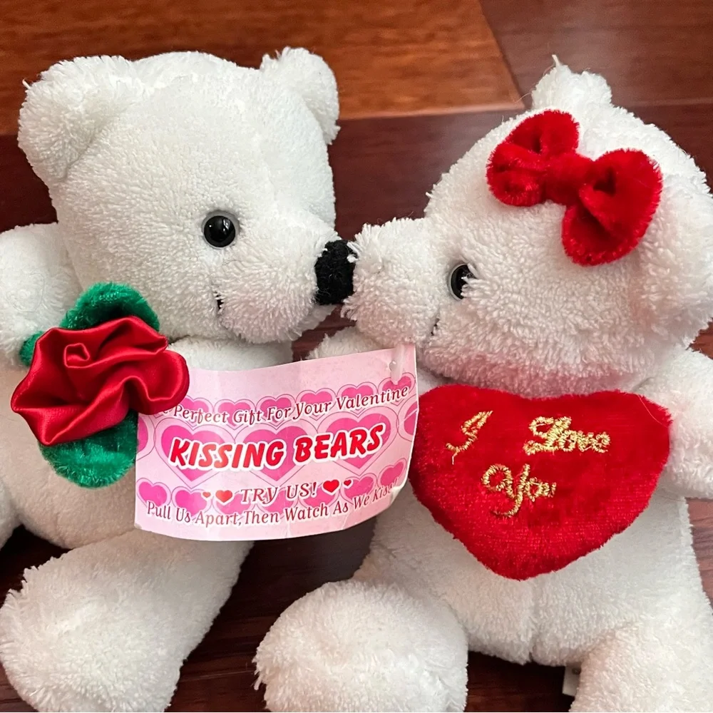 Kissing Bears Plush Set with Red Heart and Rose